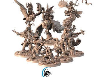Vulpine Court - Set of 9 miniatures - 32mm - Grey resin miniatures to be painted