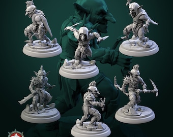 Goblin warriors - set 2 - Lot of 6 figurines - 32mm - Gray resin figurines to paint
