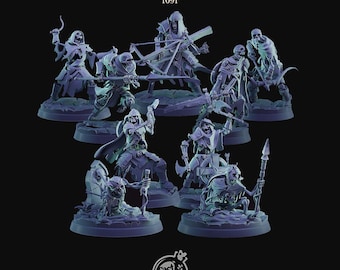 Skeleton - Set of 9 or sold individually - 28mm or 32mm - Grey resin figurines, unpainted