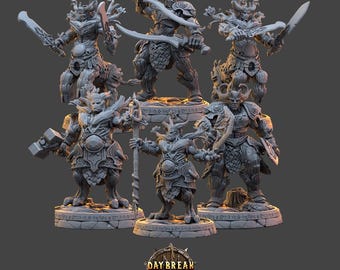 Wood People - Set 2 - Lot of 6 figurines - 28mm and 32mm - Grey resin figurines to be painted