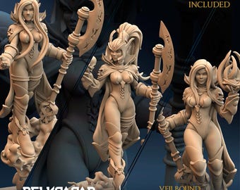 Veilbound Enchantress - Set of 3 miniatures - 32mm - Grey resin miniatures unpainted