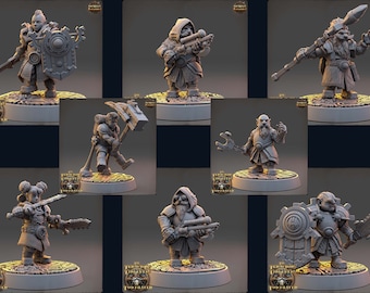 Gnome - Bundle - Set of 8 gnomes - 32mm - Gray resin figurines to paint