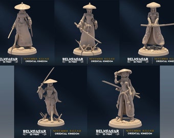 Moonshine Ronin - Lot de 5 figurines - 32mm - Samouraï set - Figurines en resine grise à peindre