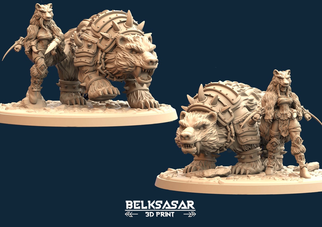 Bear Master - 32mm - Set of 2 Gray Resin Figurines - Minis to Paint ...