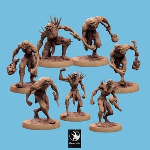 Ghoul Savage - set 3 - Lot de 7 figurines - 28mm et 32mm - Figurines en resine grise à peindre