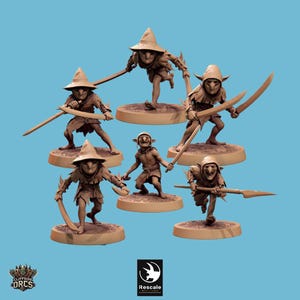 Goblin - set 6 - Lot de 6 figurines - 28mm et 32mm - Figurines en resine grise à peindre