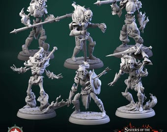 Fire skeleton - set - Pack of 6 figures - 28mm or 32mm - Grey resin figures to be painted