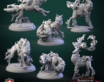 Hellbeast - Set - Pack of 6 miniatures - 28mm or 32mm - Grey resin miniatures to be painted