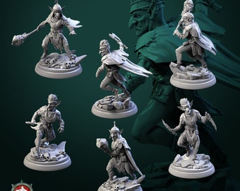 Goblin warriors - set 1 - Lot of 6 figurines - 32mm - Gray resin figurines to paint