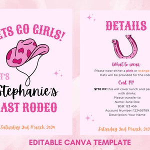 Last Rodeo Bachelorette Invitation & Itinerary Template, Last Rodeo Party Invitation, Last Rodeo Invite, Cowgirl, Hens, Digital Download
