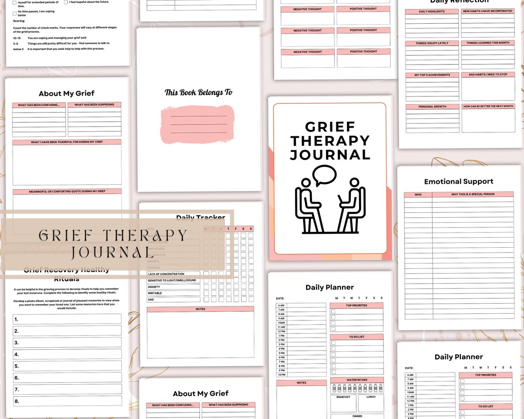 Grief Therapy Journal EDITABLE, Guided Journal for Healing, Writing ...