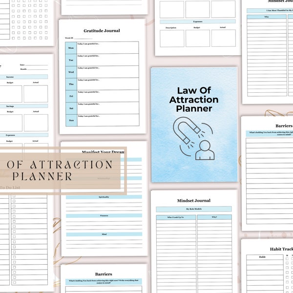 Law of Attraction Planner EDITABLE 27 pages, Manifestation Journal, Law of Attraction Tracker, Mindfulness Organizer, Inspirational Planner