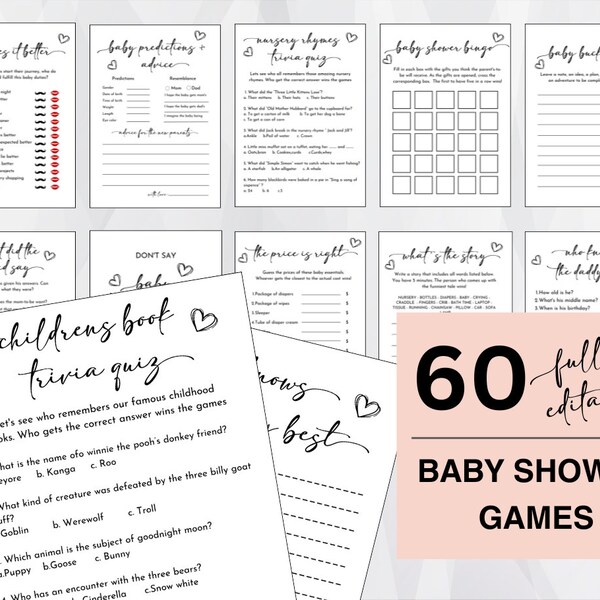 Printable Baby Shower Games - Etsy