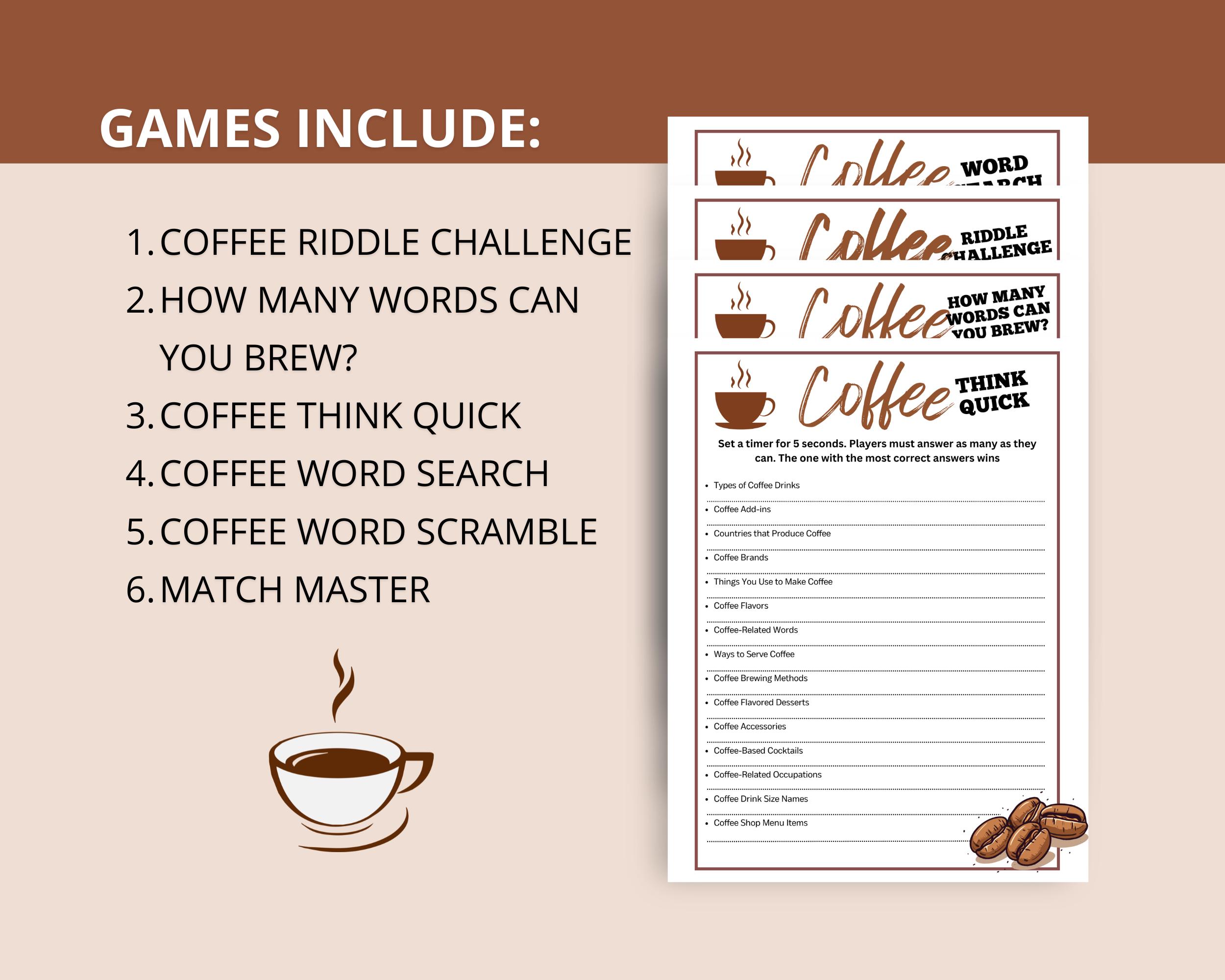 Coffee Game Bundle, Printable Coffee Games, Coffee Shop Games, Coffee ...