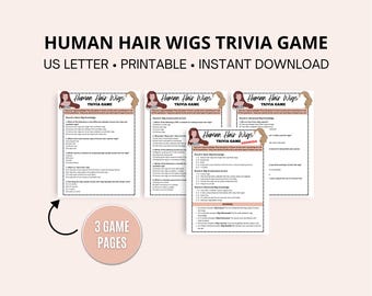 Juego de trivia sobre pelucas de cabello humano: juego en formato PDF imprimible, juego de pelucas