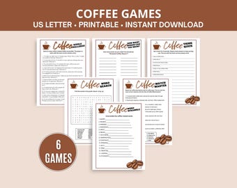 Paquete de juegos de café, Juegos de café imprimibles, Juegos de cafetería, Acertijos sobre café, Actividades de café, Sopa de letras sobre café, Fiesta con temática de café
