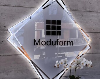 Placa de acrílico | Placa retroiluminada | Placa personalizada | Placa comercial em acrílico com impressão 3D e UV