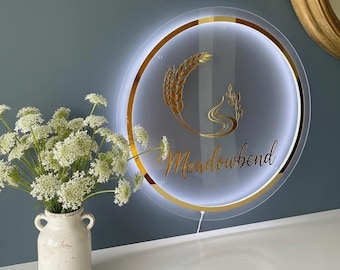 Placa com logotipo retroiluminado personalizado | Placa de acrílico para porta de escritório | Logotipo e nome personalizados para empresas | Placa de recepção