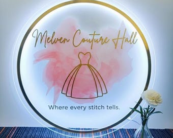 Placa de boas-vindas personalizada em acrílico com iluminação traseira | Placa com logotipo em acrílico | Placa para salão de beleza | Placa iluminada