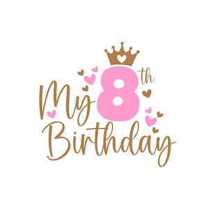 Mein 8. Geburtstagskind SVG - Hello Eight SVG - Achter Geburtstag SVG - Digital Download - Birthday Girl Design - 8 Cricut Cut File