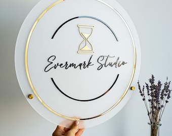 Placa comercial personalizada em acrílico | Placa de boas-vindas | Placa para salão de beleza | Placa para porta comercial