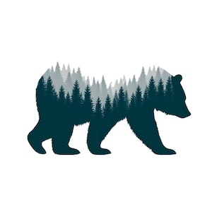 Bundle SVG ours, montagnes pins grizzly SVG, Silhouette maman ours, scène d'hiver enneigée svg, forêt, maman ours svg, svg désert