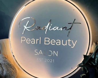 Placa 3D personalizada em acrílico com iluminação traseira, Placa comercial personalizada em acrílico, Placa com logotipo comercial, Placa redonda em acrílico, Placa de acrílico para bar, Decoração para salão de beleza