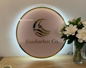 Logotipo retroiluminado em acrílico | Placa comercial em acrílico 3D fosco | Placa de porta de escritório personalizada | Decoração de parede