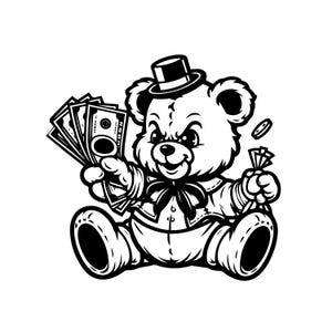 Gangster Teddy Money Svg File / Cool Kid Hipster Bear Png / Gangster Animal Clipart / Png Jpg Eps File per Cricut Silhouette Stampabile