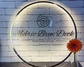 Placa com logotipo retroiluminado em acrílico | Placa de LED personalizada | Placa de boas-vindas | Placa iluminada