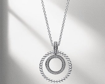 Collana Pandora Signature Pavé, Collana con pendente Pandora ME in argento sterling S925, Collana minimalista, Regalo per lei