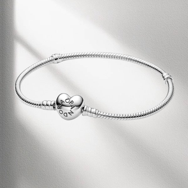 Heart Clasp Snake Chain Bracelet, Pandora Bracelet,S925 Sterling Silver Minimalist Bracelet,Pandora Everyday Charm Bracelet, Gift for Her