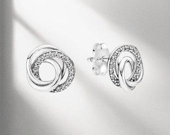 Orecchini a bottone sempre circondati dalla famiglia Pandora, compatibili con Pandora, orecchini con ciondolo, regalo in argento sterling S925 per lei