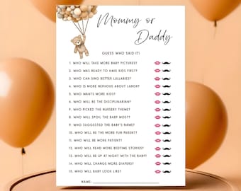 Teddy Bear Baby Shower Game: Mommy or Daddy, Hot Air Balloon (Printable Digital Download)