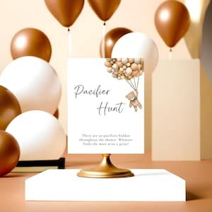 Bearly Wait Pacifier Hunt Game Sign, Teddy Bear Balloon Baby Shower Game Sign, We Can Bearly Wait Baby Shower Active, Printable, WCBW