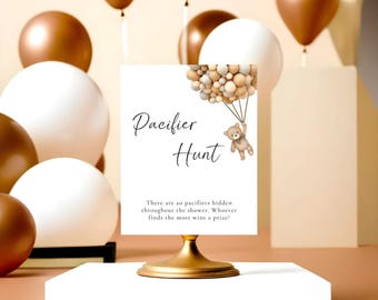 Bearly Wait Pacifier Hunt Game Sign, Teddy Bear Balloon Baby Shower Game Sign, We Can Bearly Wait Baby Shower Active, Printable, WCBW