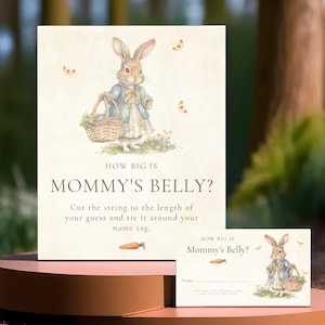 Peter Rabit How Big Is Her Belly Game, Vintage Girl Baby Shower Game, How Big Is Mommy&#39;s Belly Sign,  Download, GPR