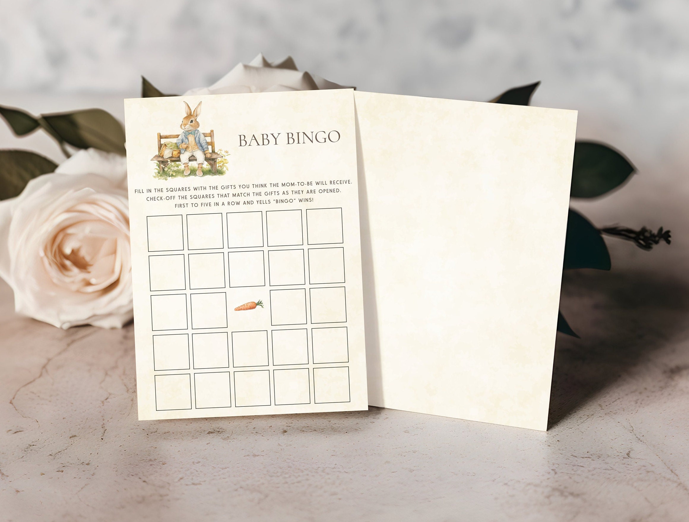 Vintage Peter Rabbit Baby Bingo, Script Baby Shower Game, Printable Shower Bingo, Baby Bingo Cards, PRVG