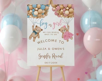 DASHAN 7x5ft Gender Reveal Party Backdrop Boy Or Girl Photo Backdrop Baby Bear With Balloons Leaves Backdrop Banner For Photography Gender Reveal Background Decorations Photo Booth Prop - View #7