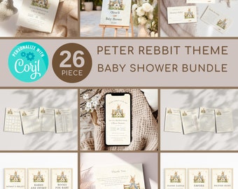 Editable Peter Rabbit Baby Shower Invitation, Peter Rabbit Baby Shower Games Set, Peter Rabbit Theme Baby Shower Signs Bundle, PRV