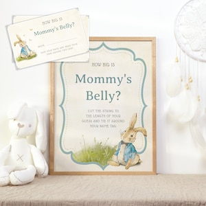 How Big is Mommys Belly Game Vintage Peter Rabbit Boy Baby Shower Game Printable Sign and Ticket Belly Baby Shower Instant Download, PRV