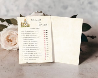 Mommy or Daddy Game, Peter Rabbit Baby Shower Games, Guess Who Said It, Mom or Dad Game, Guess Who Game, PRVG