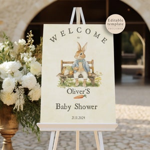 Editable Peter Rabbit Welcome Sign Boy Baby Shower, Bunny Entrance Sign, Decor Sign, Boy Welcome Sign, Printable Sign Template Corjl, PRV