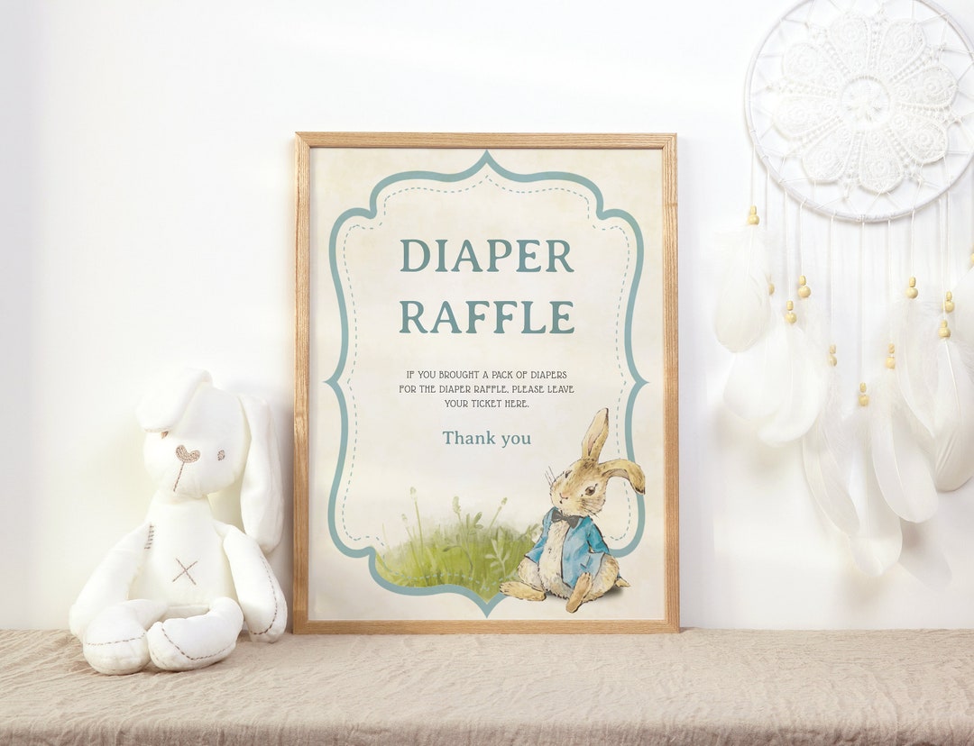 Peter Rabbit Diaper Raffle Sign Printable, Boy Baby Shower Decor, PRV ...