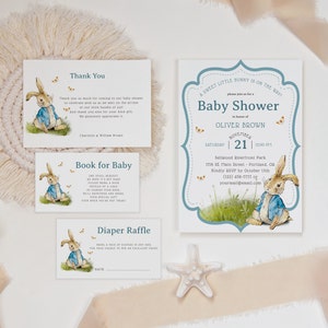 Classic Peter Rabbit Baby Shower Invitation Set, Peter Rabbit Baby Shower, Boy Baby Shower, Diaper Raffle, Book, Editable Template, PRV