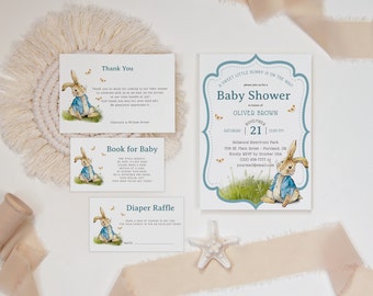 Classic Peter Rabbit Baby Shower Invitation Set, Peter Rabbit Baby Shower, Boy Baby Shower, Diaper Raffle, Book, Editable Template, PRV