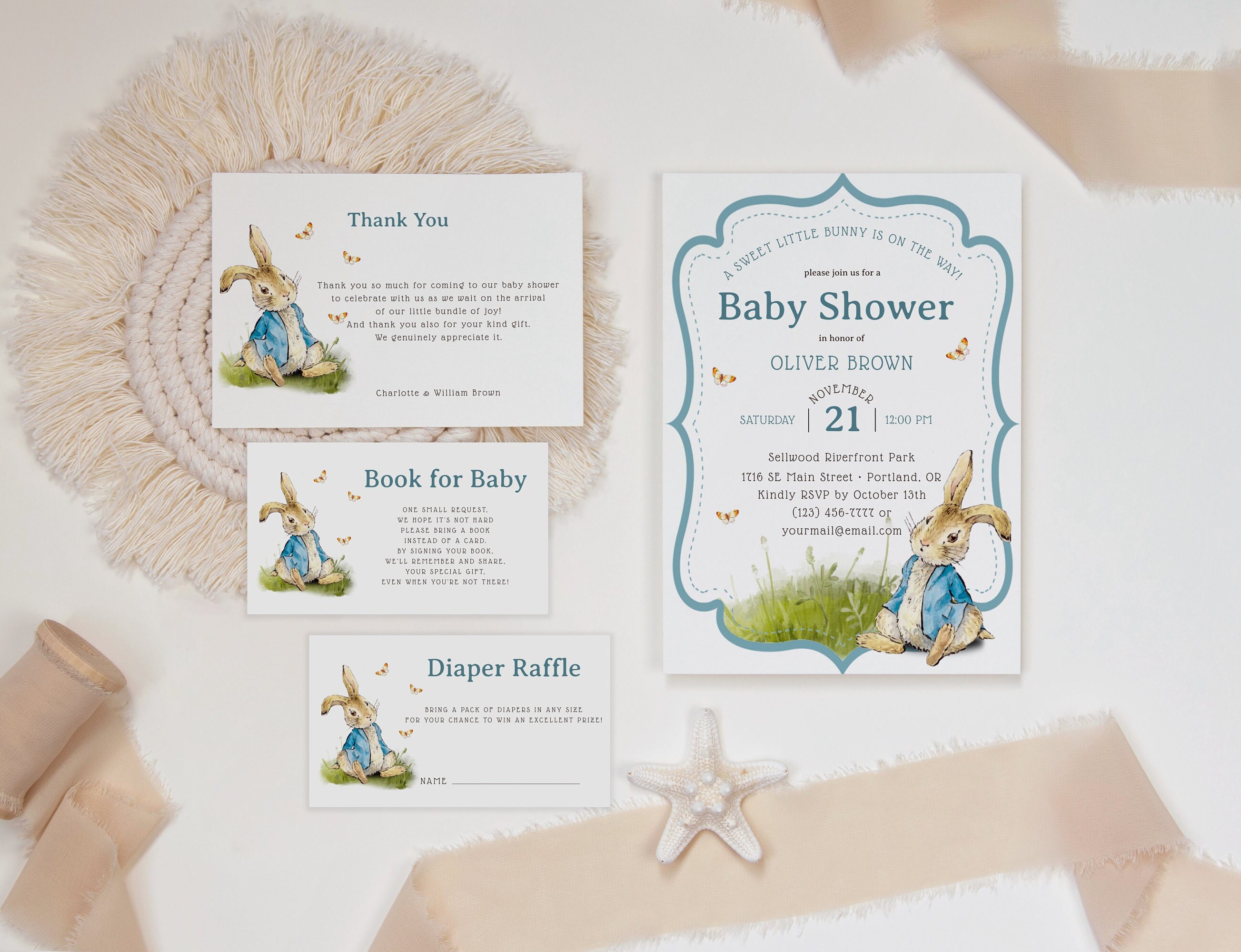 Classic Peter Rabbit Baby Shower Invitation Set, Boy Bunny Shower ...