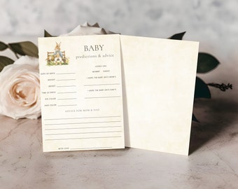 Tarjeta de predicciones de Peter Rabbit para bebés, tarjeta de consejos para baby shower, deseos para futuros padres, juego imprimible para baby shower, PRVG
