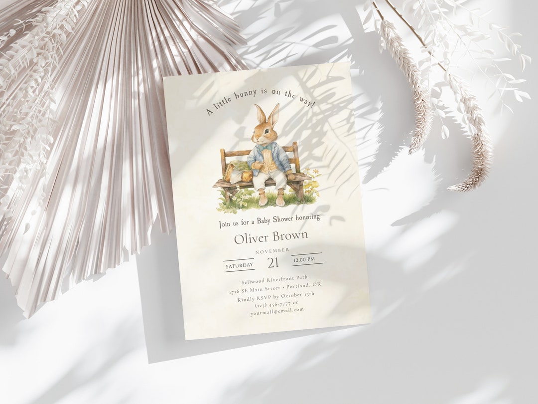 Editable Peter Rabbit Baby Shower Invitation, Vintage Peter Rabbit Baby ...