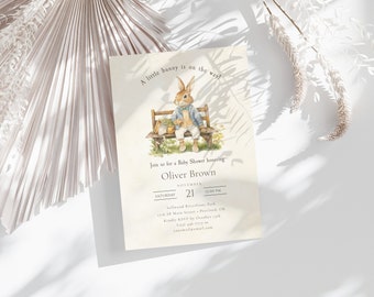 Editable Peter Rabbit Baby Shower Invitation, Vintage Bunny Baby Shower Invite, Boy Peter Rabbit Shower Invite, Corjl Template, PRV